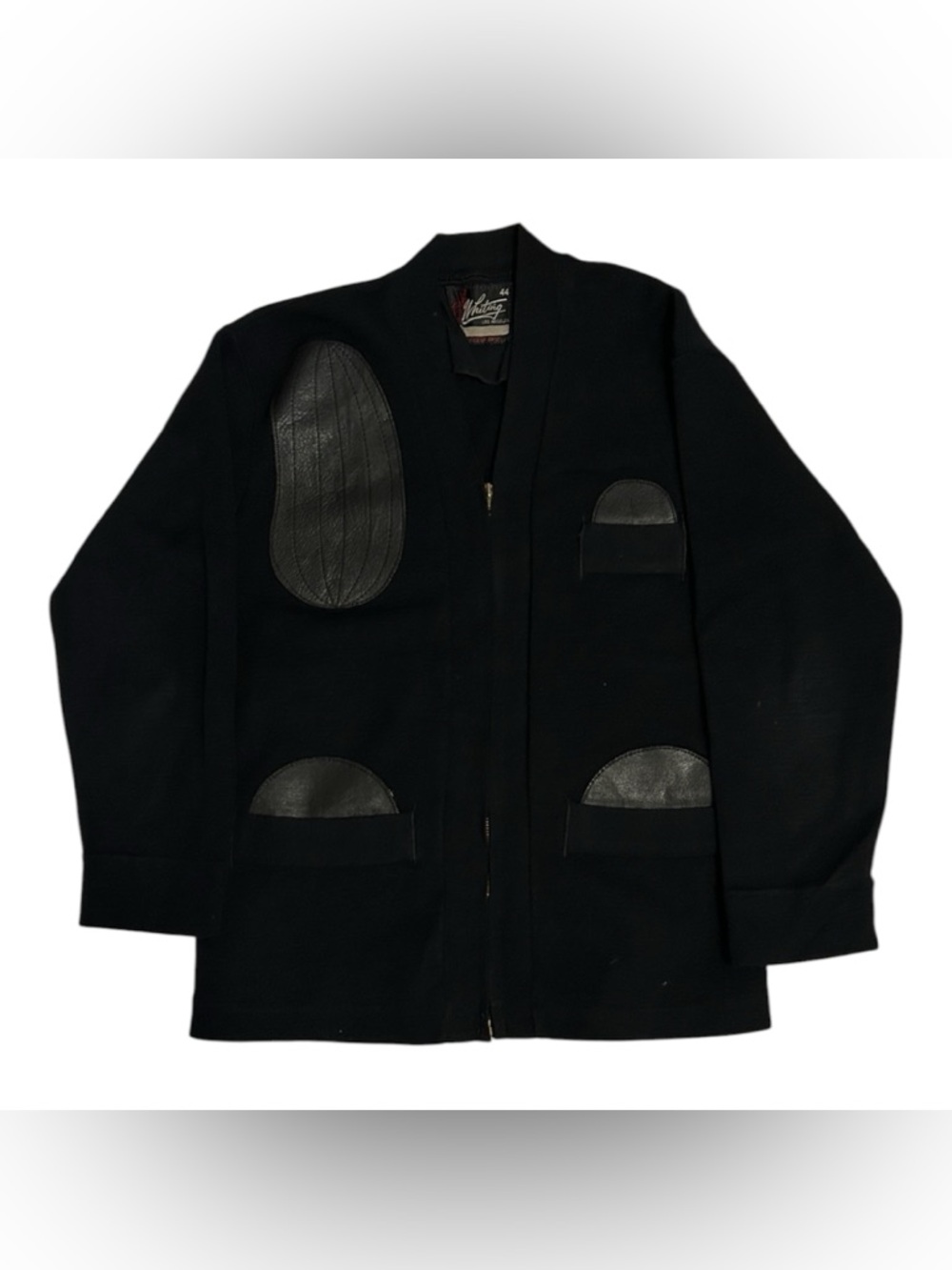 Whiting & Davis Black Military Field Jacket with Leather Patch Details